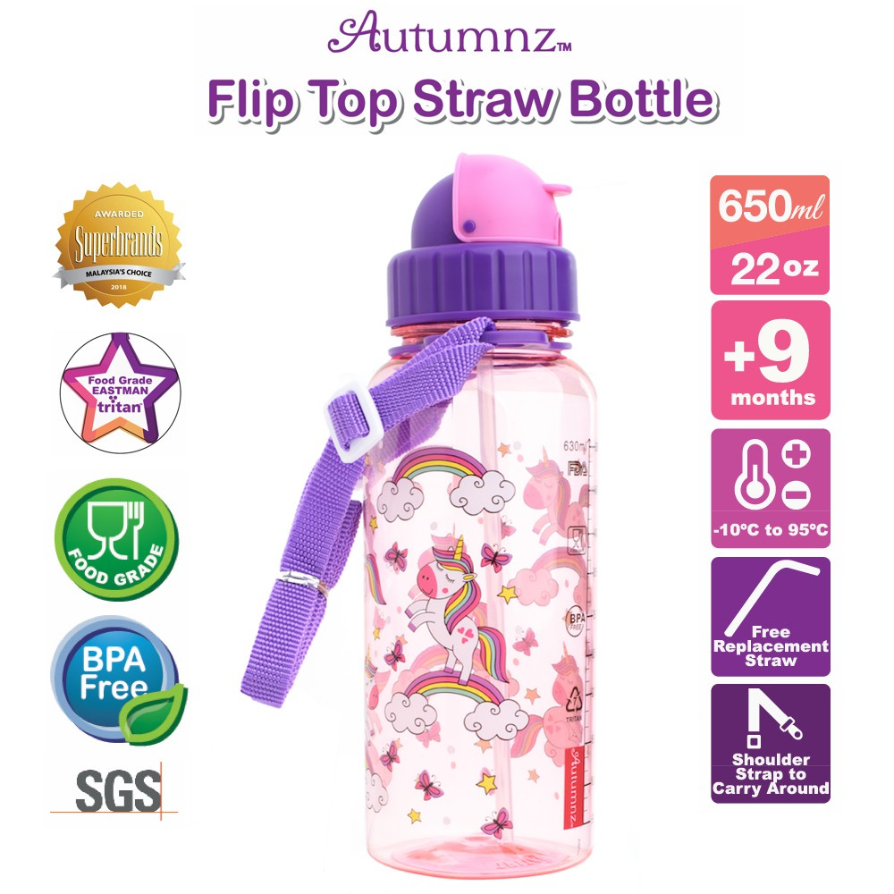 AUTUMNZ 650ML Bottle Kids Straw Water Bottle Kids Water Bottle Botol Minum Air Kanak-Kanak Botol Air Sekolah Budak Kids Straw Bottle Drinking Bottle 500ML Botol Minum Air Bottle Water With Straw Kids Bottle +9 Months Water Bottle For Children Botol Minum