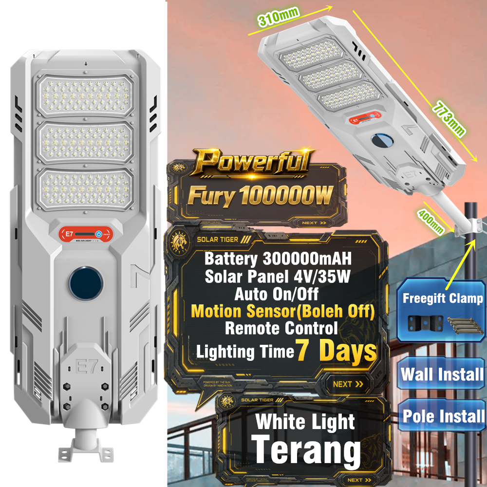 SolarTiger 100000W Solar Light LED Solar Street Light Lampu Solar Waterproof Solar Light Outdoor Lighting Remote Solar Wall Lamp IP65