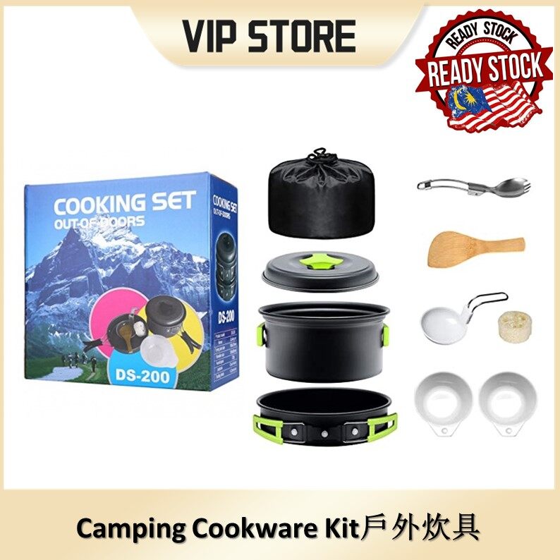 VIP 10PCS Camping Cookware Kit Cooking Set Alat Masak Bekas Hiking Picnic Pot Backpacking Outdoor Frying Pan Bowl 户外炊具