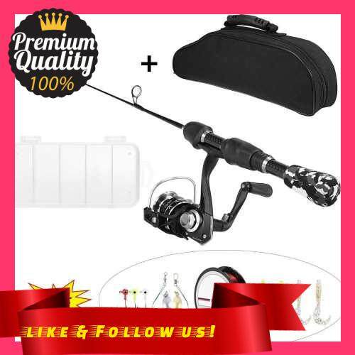 People's Choice Lixada Ice Fishing Rod Combo with Ice Fishing Rod Spinning Reel Ice Fishing Hooks Nylon Fishing Lines Soft Worms Lures Reflective Metal Lures Complete Ice Fishing Tackle (Standard)