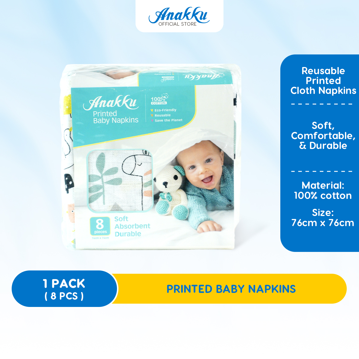 Anakku Baby Cotton White Napkin Cloth Diapers Lampin Bayi (10 Pcs) 121-620