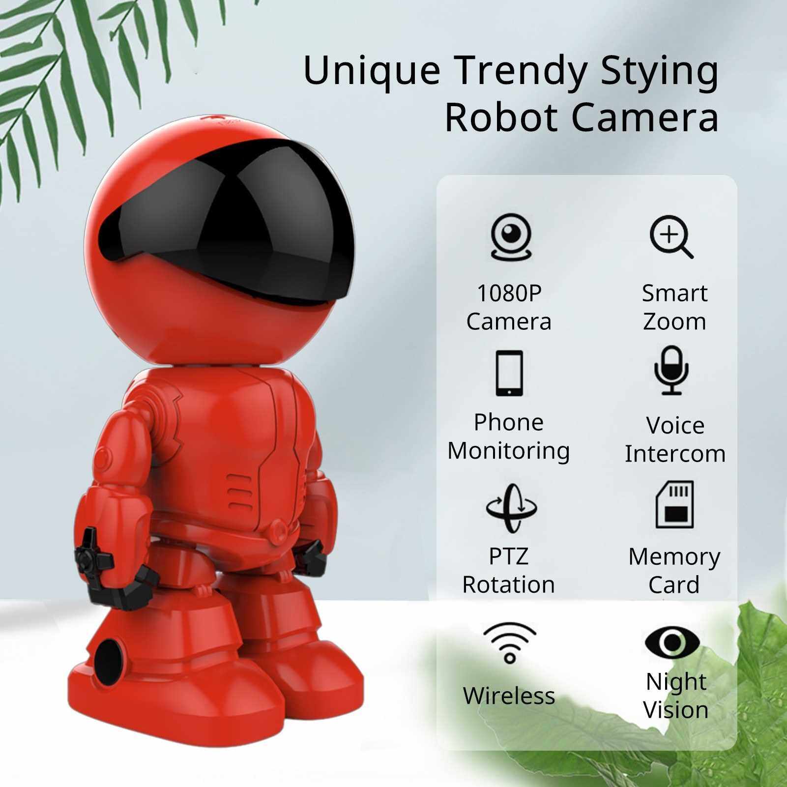 1080P Home Security Wireless Camera, Robot IP Camera WiFi Surveillance Camera Baby Monitor for Baby/Pet Support 360 view, Night Vision, 2-Way Audio, Motion Tracking, YCC365plus App Remote Access, Red (Red)