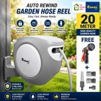 Remax 20M Wall Mounted Automatic Reel Retractable Water Hose Reel Auto Rewind Garden Hose Paip Getah Auto Cuci kereta