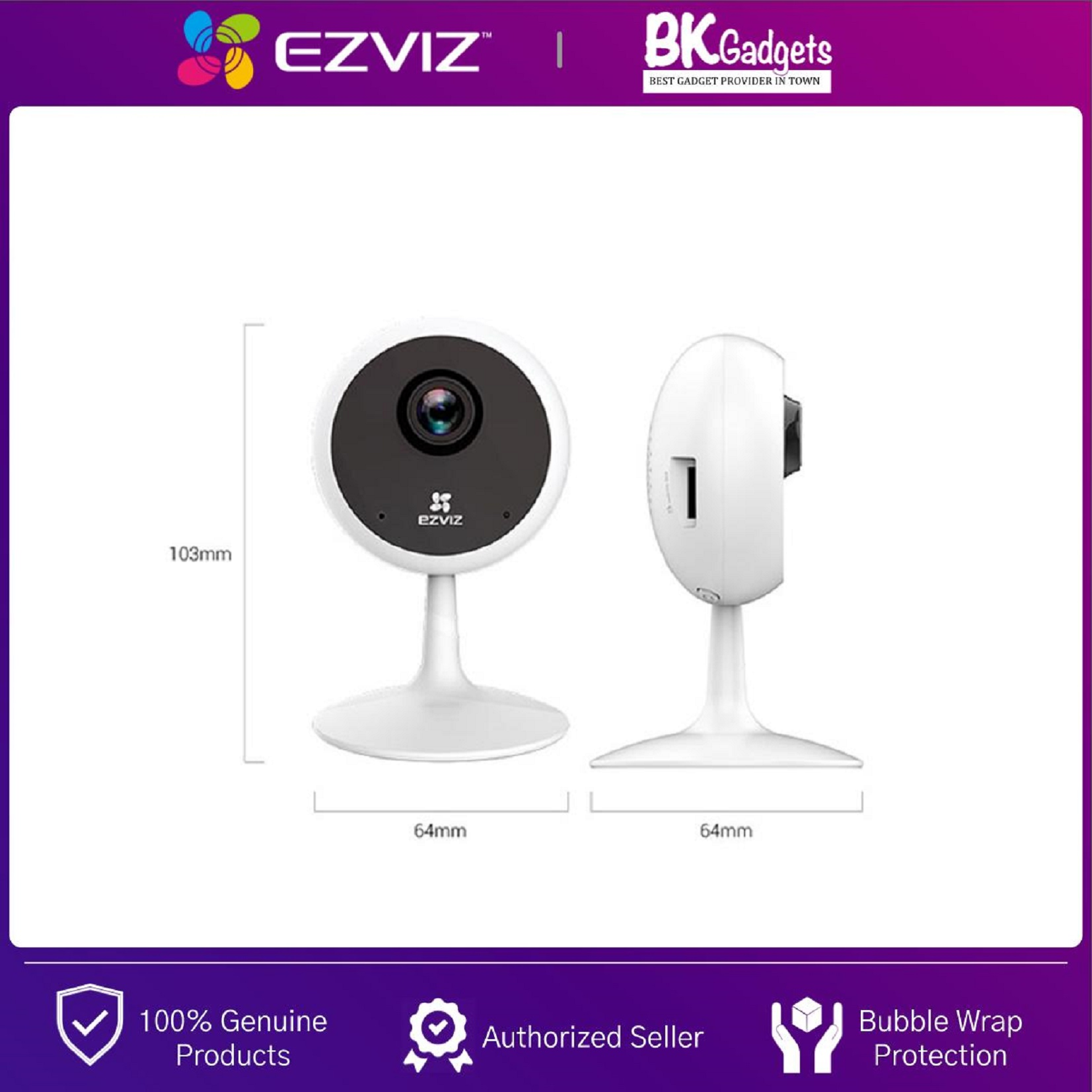 Ezviz C1C Indoor Wireless Security IP Camera - 720P | Live View | Audio Reception | Instant Alerts | Video History | Smart Home Enabled | Up to 8x Zoom