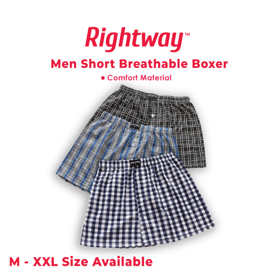 RIGHTWAY Men Boxer Short Breathable Cool Loose Fit Underwear Brief Trunk Comfy Hidden Waistband (1 Pc/Pack)