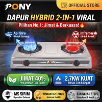 PONYHOME Double Burner Gas Stove Stainless Steel Hybrid Infrared Cooker Dapur Gas 2.7KW SIRIM 2 Years Warranty