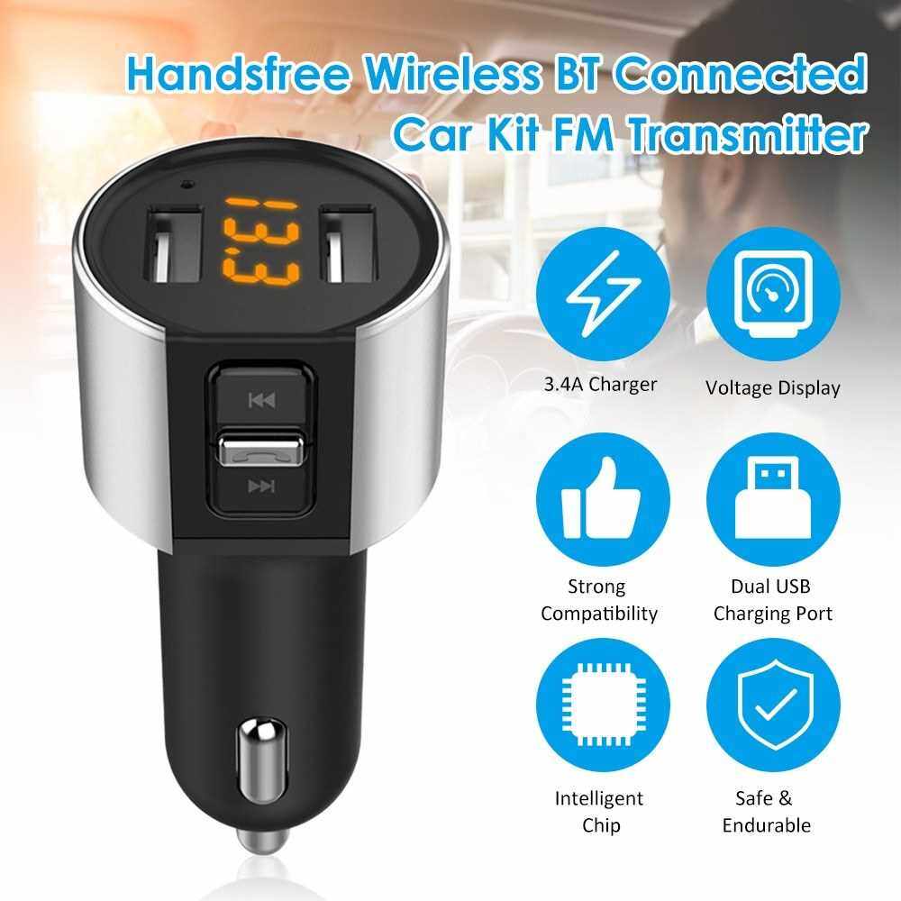 C26S Handsfree BT Connected Connection Wireless FM Transmitter Stereo Hands-Free Car Kit GPS Position Function Flash Drive MP3 Music Player 3.4A Dual USB Car Charger Noise Cancelling Mic Voltage Detection Black (Black)