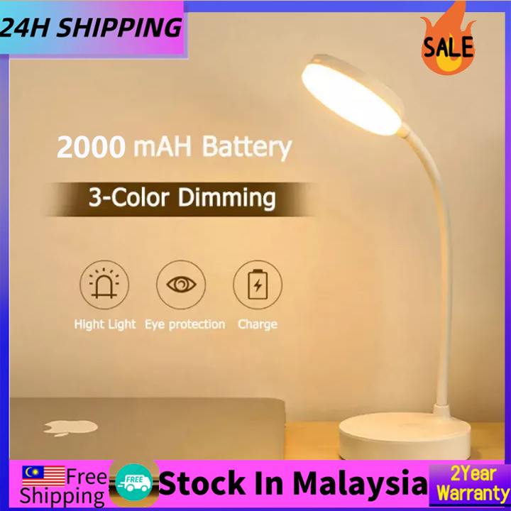 LED Table Lamp Rechargeable Dimmable Three Color Touch Dimming Desk Lamp USB Charging Reading Eye Protection Table Light Learning Home Night Light 桌灯 台灯
