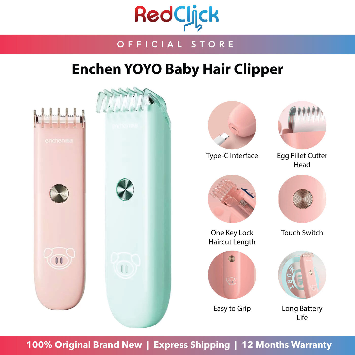 Enchen YOYO Baby Hair Clipper Adjustable Haircut Length Egg Fillet Cutter Head Protect Baby Skin
