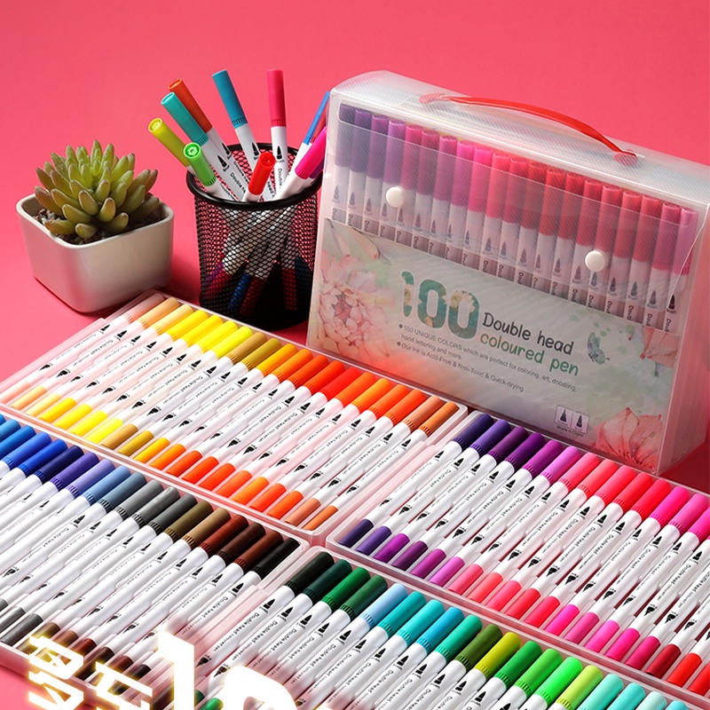 100 Colors Watercolor Brush Pen Colored Art Sketching Markers Drawing Set Painting Drawing Art Supplies pen cat air 水彩笔