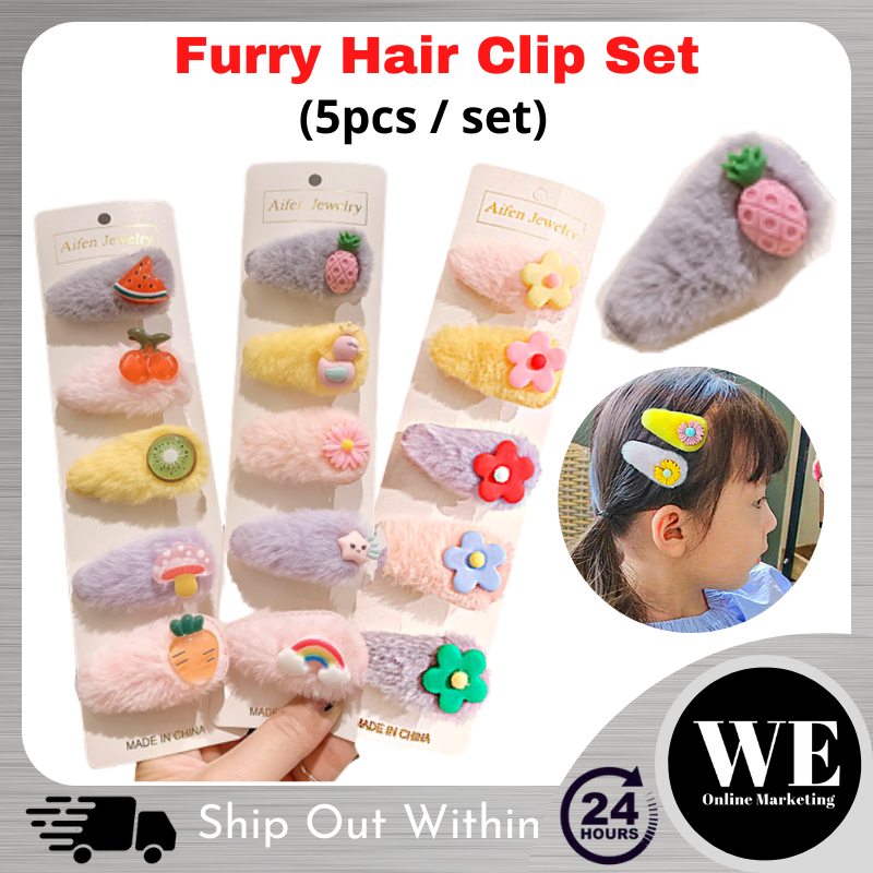 (Ready Stock) 5pcs Little Princess Furry Hair Clip