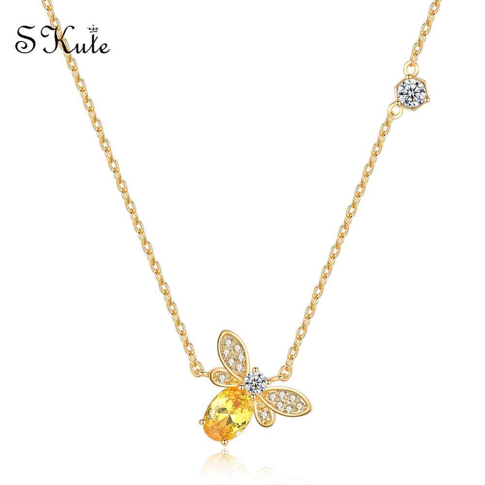 ❤SKute Jewelry Yellow Crystal Cute Bee Pendants Trendy Diamond Zircon Necklace Jewellery