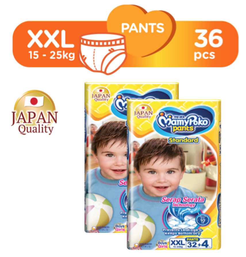 MamyPoko Standard Pants XXL (15-25kg) 36 x 2 packs 72 Pcs / Baby Diapers / Lampin Bayi