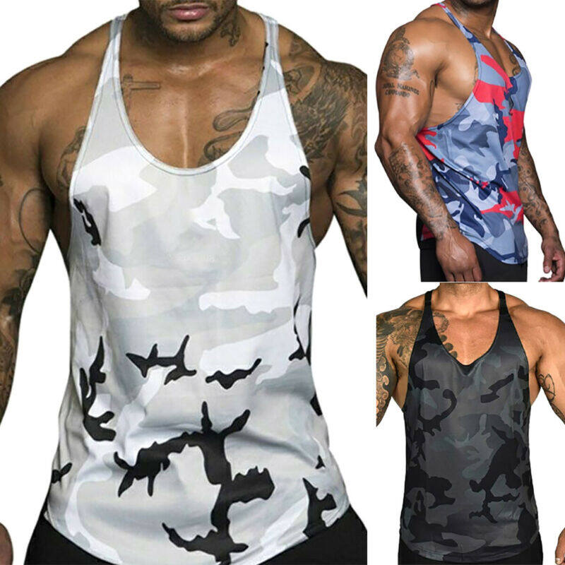 Ghobfpe Áo Ba Lỗ Tập Gym Thể Dục Thể Thao Mùa Hè Không Tay Họa Tiết Rằn Ri Cho Nam Áo Ba Lỗ