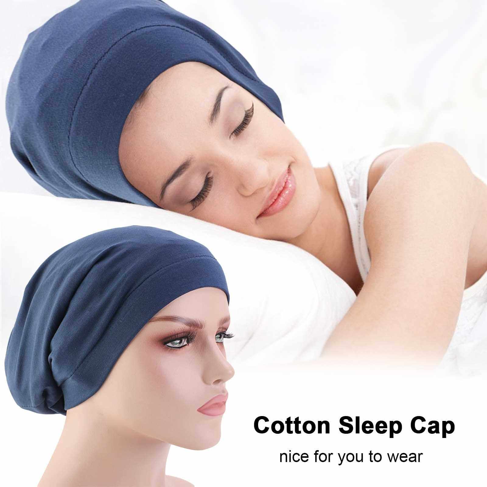 Cotton Hair Cover Bonnet Sleep Cap Silky Lined Sleep Cap Hat for Night Sleeping Women Natural Curly Long Hair Wrap Stay All Night (Violet)