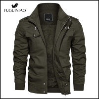 FUGUINIAO Lapel Large Size Jacket Men Bomber Jackets Fleece Thick Padded Jacket Coat