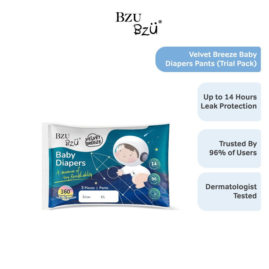 BZU BZU Baby Diapers Velvet Breeze 3s ( Tape ) ( Pants ) - TRIAL PACK - LAST STOCK***