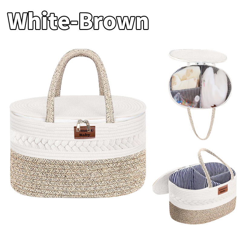 NIKO Portable Baby Diaper Organizer Basket Cotton Rope Nursery Storage Basket Multi Compartment Baby Essentials Storage