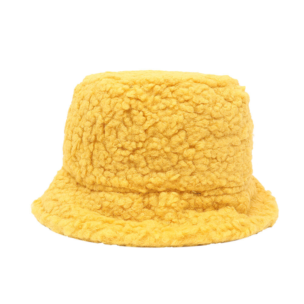 【♡Lovely girls house♡】Korean Style Unisex Bucket Hat Graffiti Solid Fishing Fisherman Hat Autumn Winter Lamb Wool Outdoor Warm Panama Cap for Women 2021 - 7