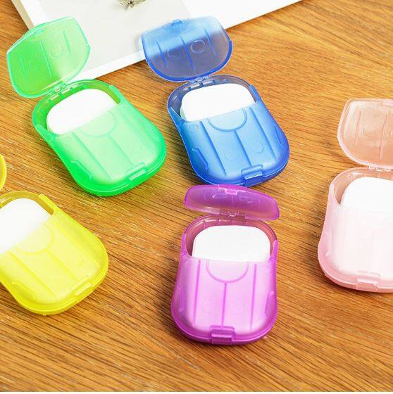 [Ready Stock][20Pcs/Box] Portable Disposable Hand Washing Soap Piece Mini Soap Paper Box Travel Soap Paper Box 随身携带香皂片