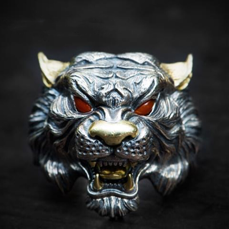 Nhẫn Hổ Cá Tính Độc Đoán Xu Hướng Thời Trang Mới Cho Nam Quà Tặng Trang Sức Nhẫn Đầu Hổ Có Thể Điều Chỉnh Mở Đầu Máy Phong Cách Hip Hop Viking Cổ Điển Punk