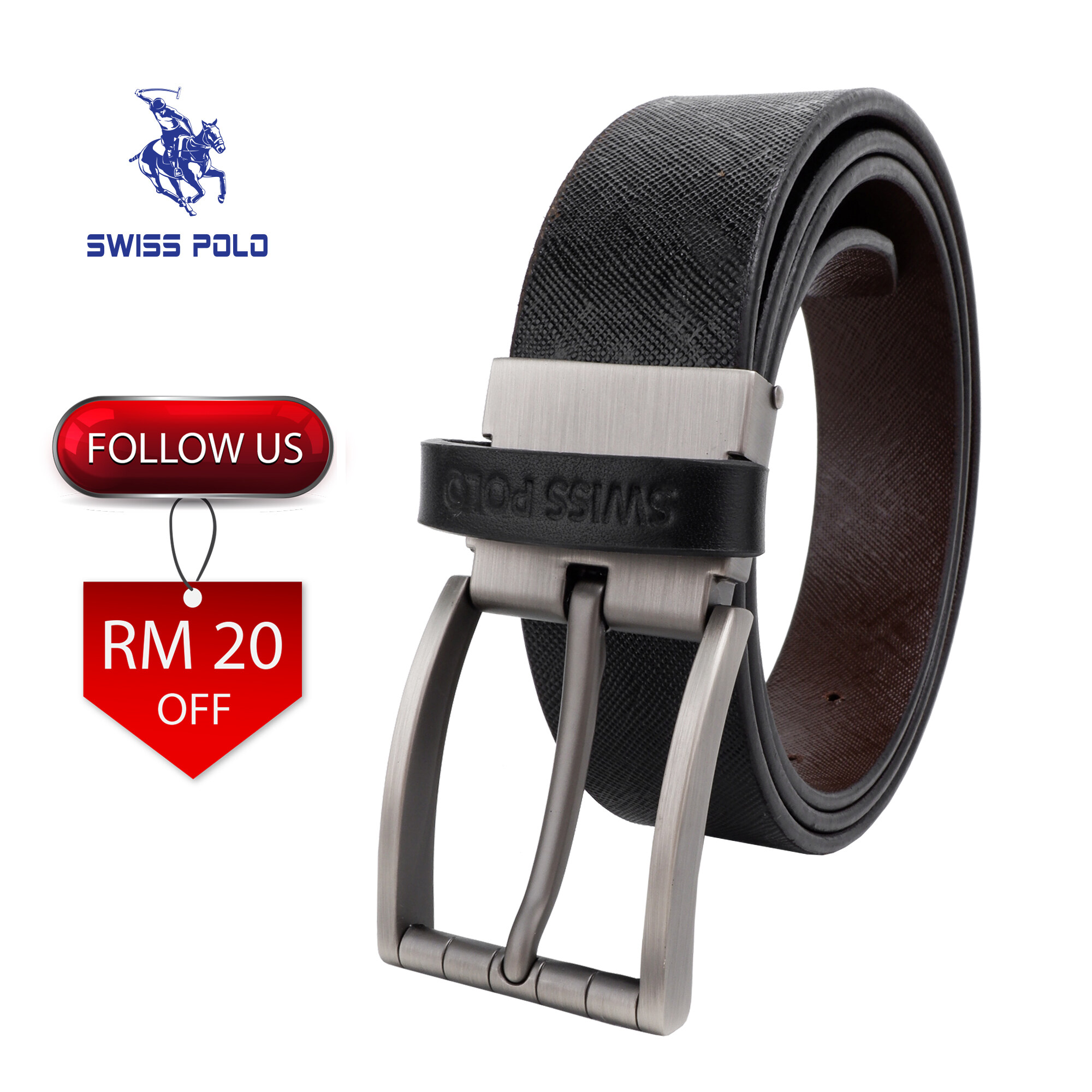 SWISS POLO Genuine Leather 35Mm Pin Belt WAB 456-1 BLACK MIX