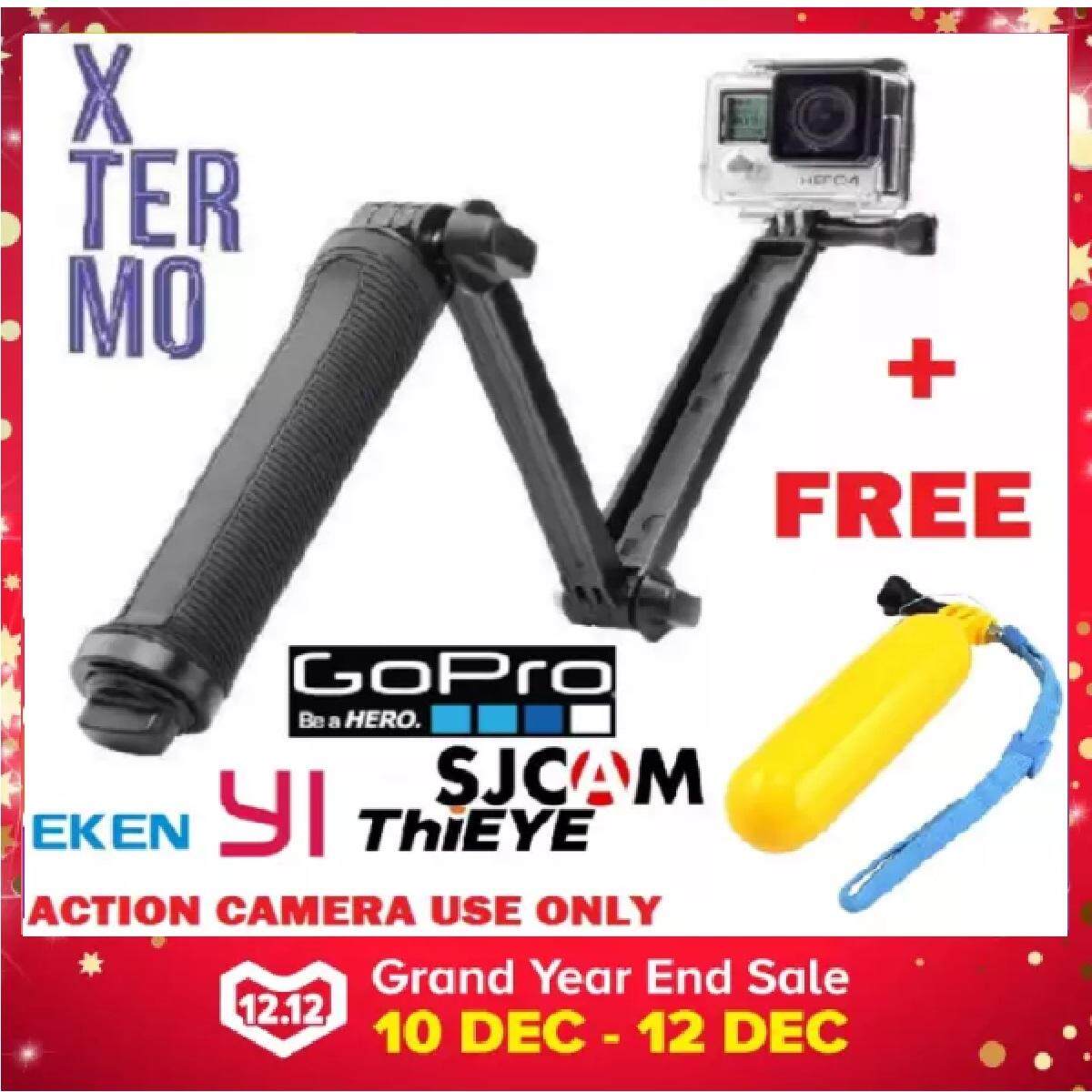 XTERMO 3 Way Extendable Monopod Pole With Tripod Adapter for GoPro Hero 6 5 4 SJCAM EKEN XIAOYI GOQ F60R THIEYE Action Camera with Tripod Stand Portable Handheld - BLACK