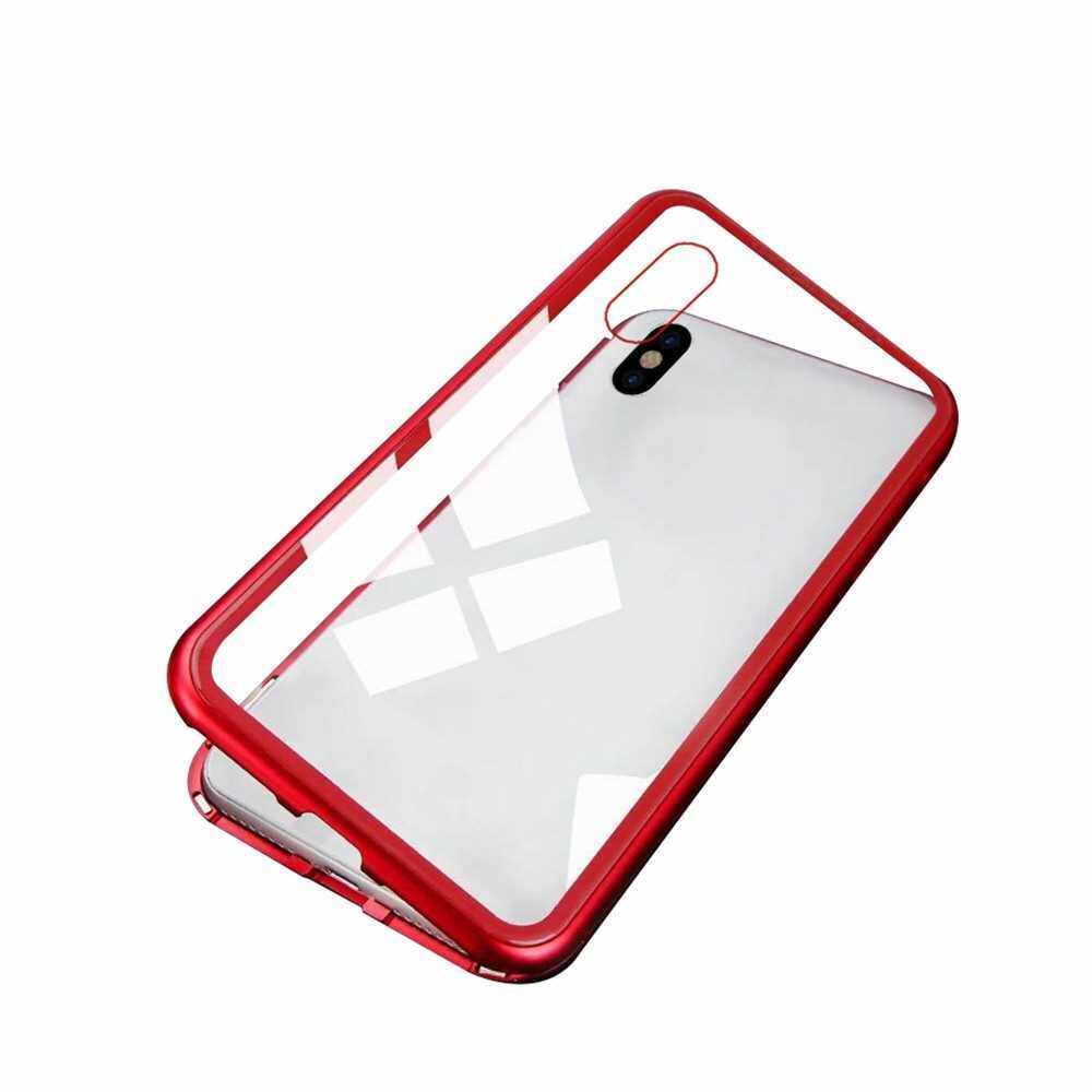 Magneto Magnetic Adsorption Case Clear Tempered Glass Red Clear i-phone XS Max (Red)