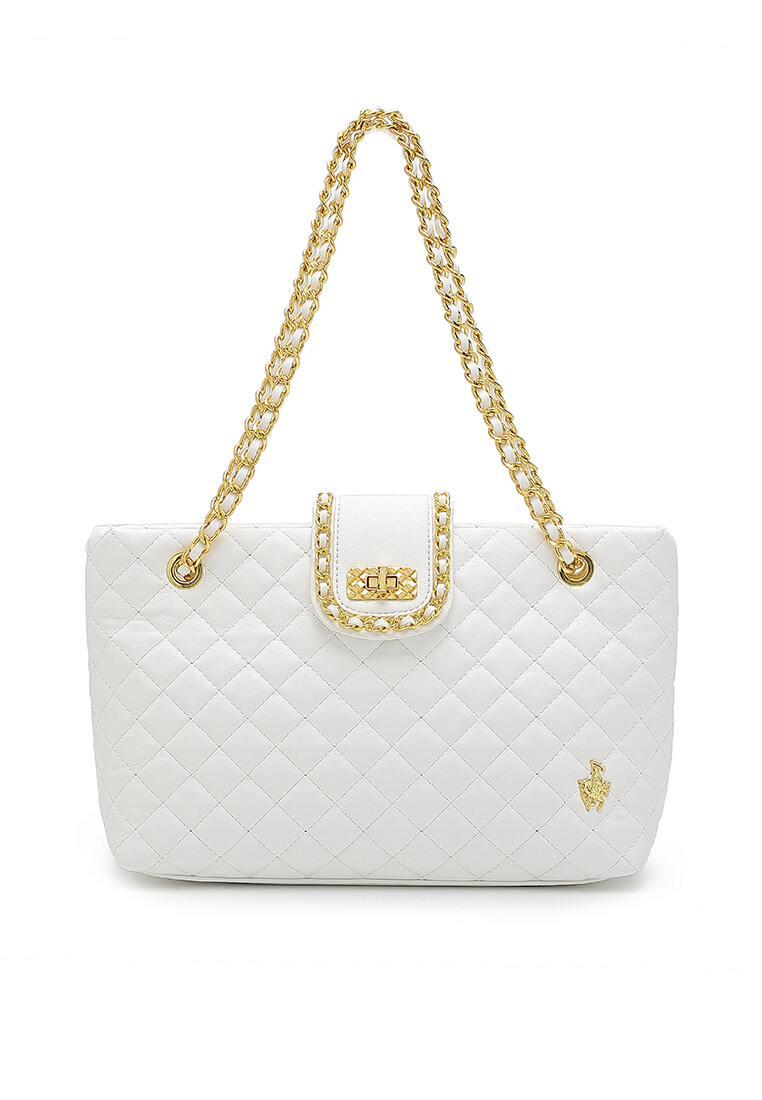SWISS POLO Ladies Quilted Top Chain Handle Tote Bag HJK 548-2 WHITE