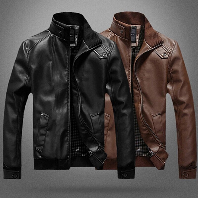 Mens black leather on sale jacket with fur