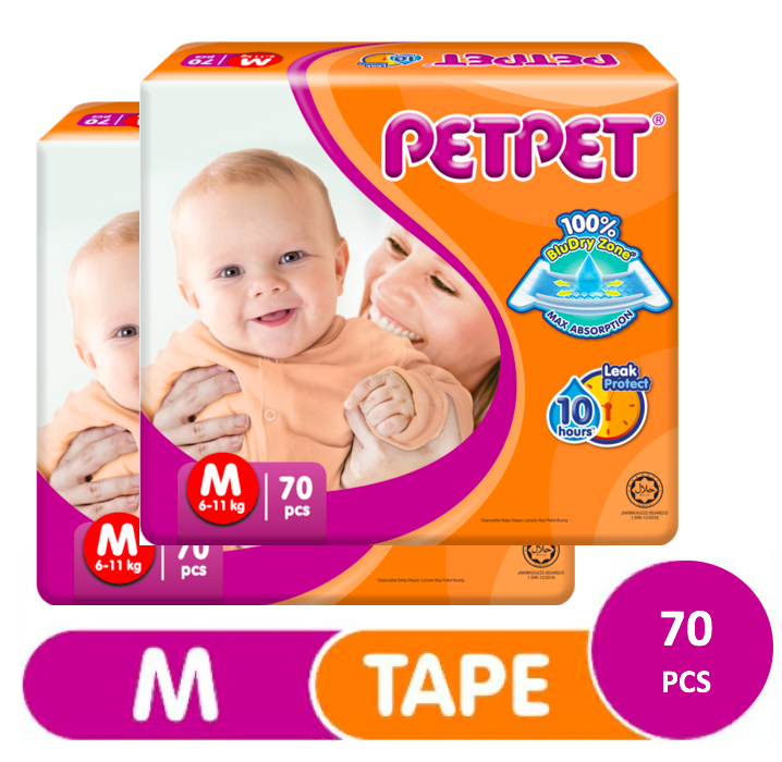 PETPET Tape Mega Pack M 70 x 2 packs 140 Pcs / Baby Diapers / Lampin Bayi