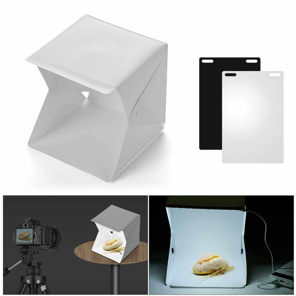 Portable DIY LED Studio Light Box 6000K Mini Foldable Photography Tent with Black White Backgrounds USB Power Supply for Jewellery Watch Small Products Still Life Photography (Standard)