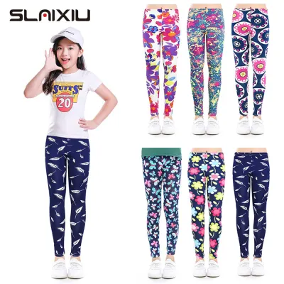 SLAIXIU Floral Print Soft Thin Girls Leggings for 2-13 Years Teenager Girl Stretchable Pencil Pants Summer Children Trouser (1pcs)