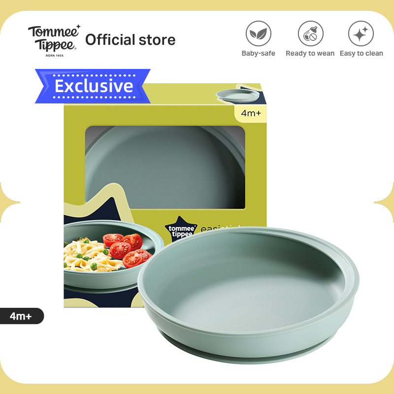 Exclusive Tommee Tippee Easistick Silicone Suction Plate – BPA-Free Silicone Strong Base Grip Easy Clean (Green/Pink)