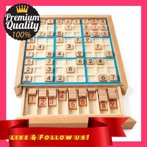 People’s Choice Wooden Sudoku Puzzle Board Wood Sudoku Game Set with Drawer Math Brain Teaser Desktop Toys (Blue)