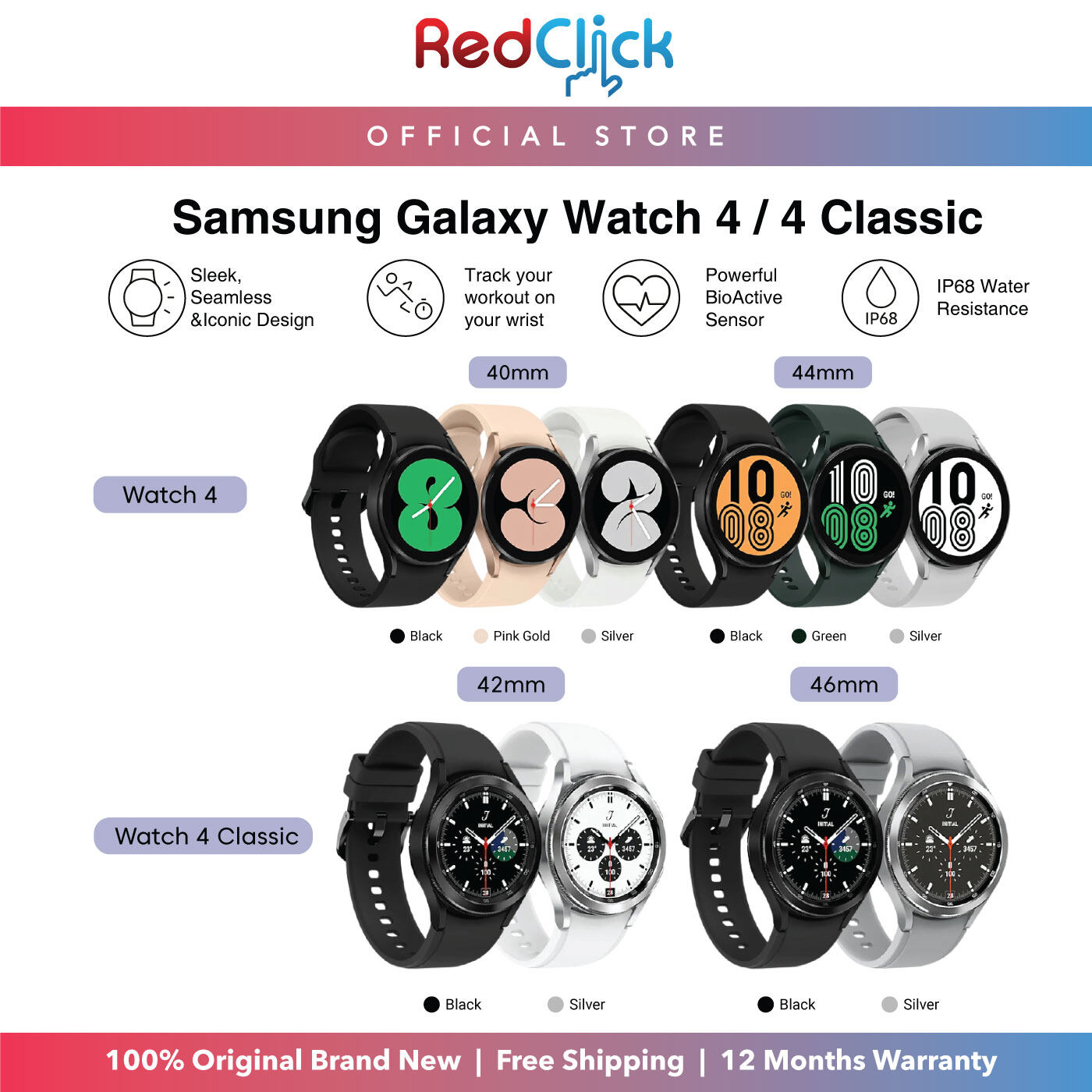 Samsung Galaxy Watch 4 BT (40mm/44mm)/ Watch 4 Classic BT (42mm/46mm) Super AMOLED Bluetooth 5.0 Smart Watch