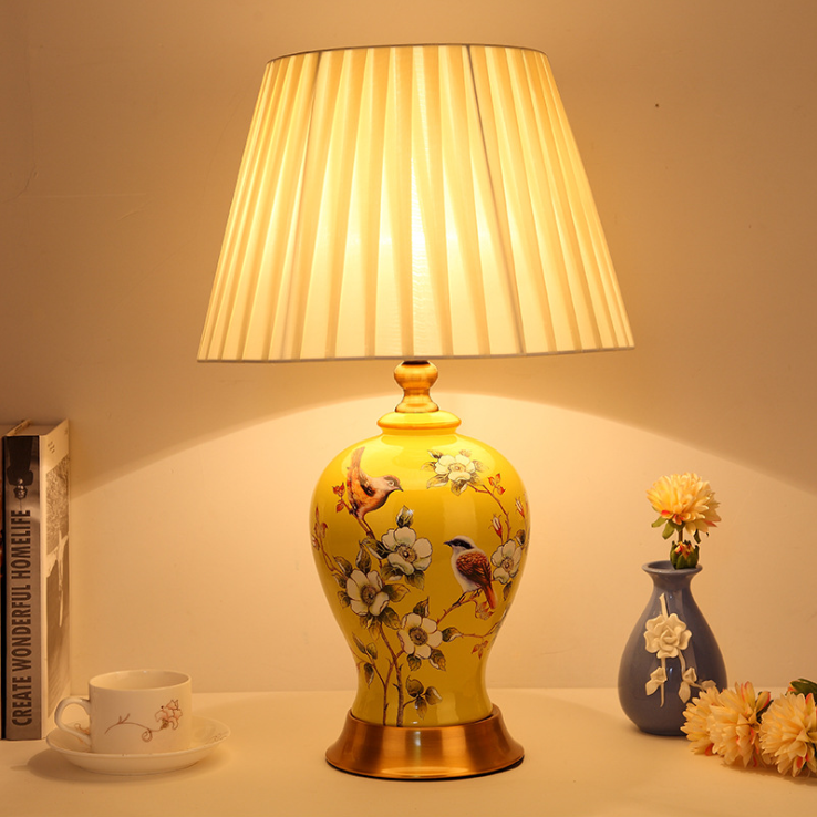 Chinese Style LED Ceramic Bedside Lamp Classical Simple Home Bedroom Living Room Decor Table Light Household Creative Hardware Desk Lamp