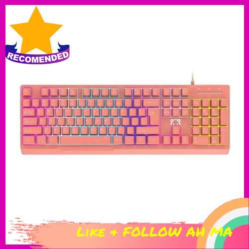 BEST SELLER DaiDai STK090 USB Wired Keyboard 104 Keys Office Gaming Ergonomic Keyboard with Mechanical Hand Feel Mixed Light Effect Pink (Pink)