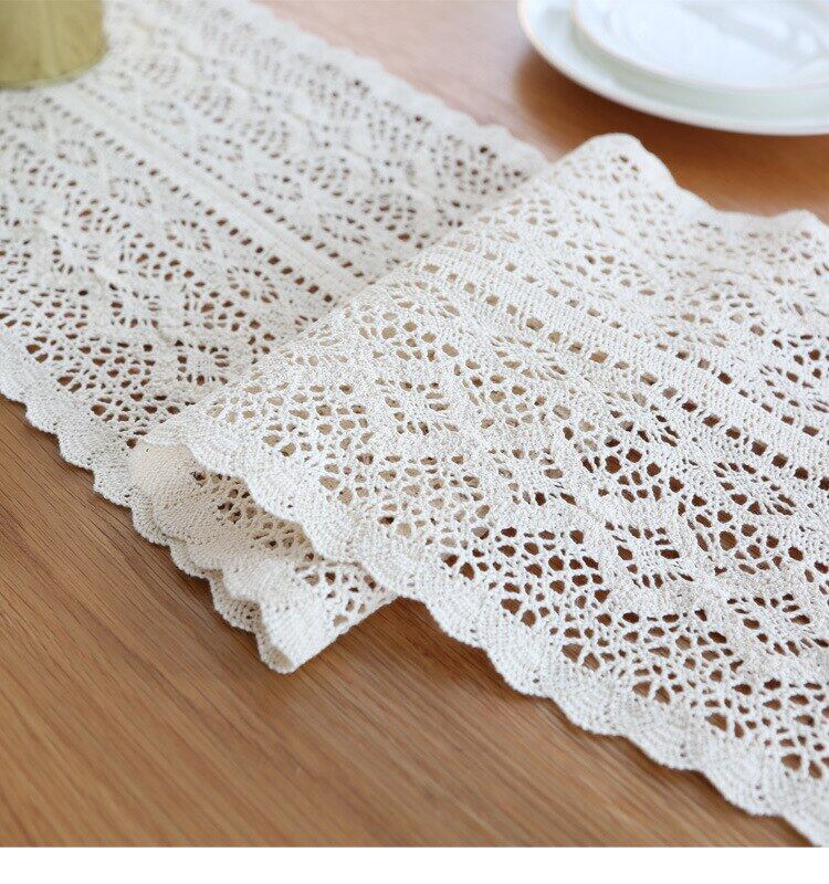 White Crochet Lace Table Runner with Tassel Cotton Wedding Decor Hollow Tablecloth Nordic Romance Table Cover Coffee Bed Runners
