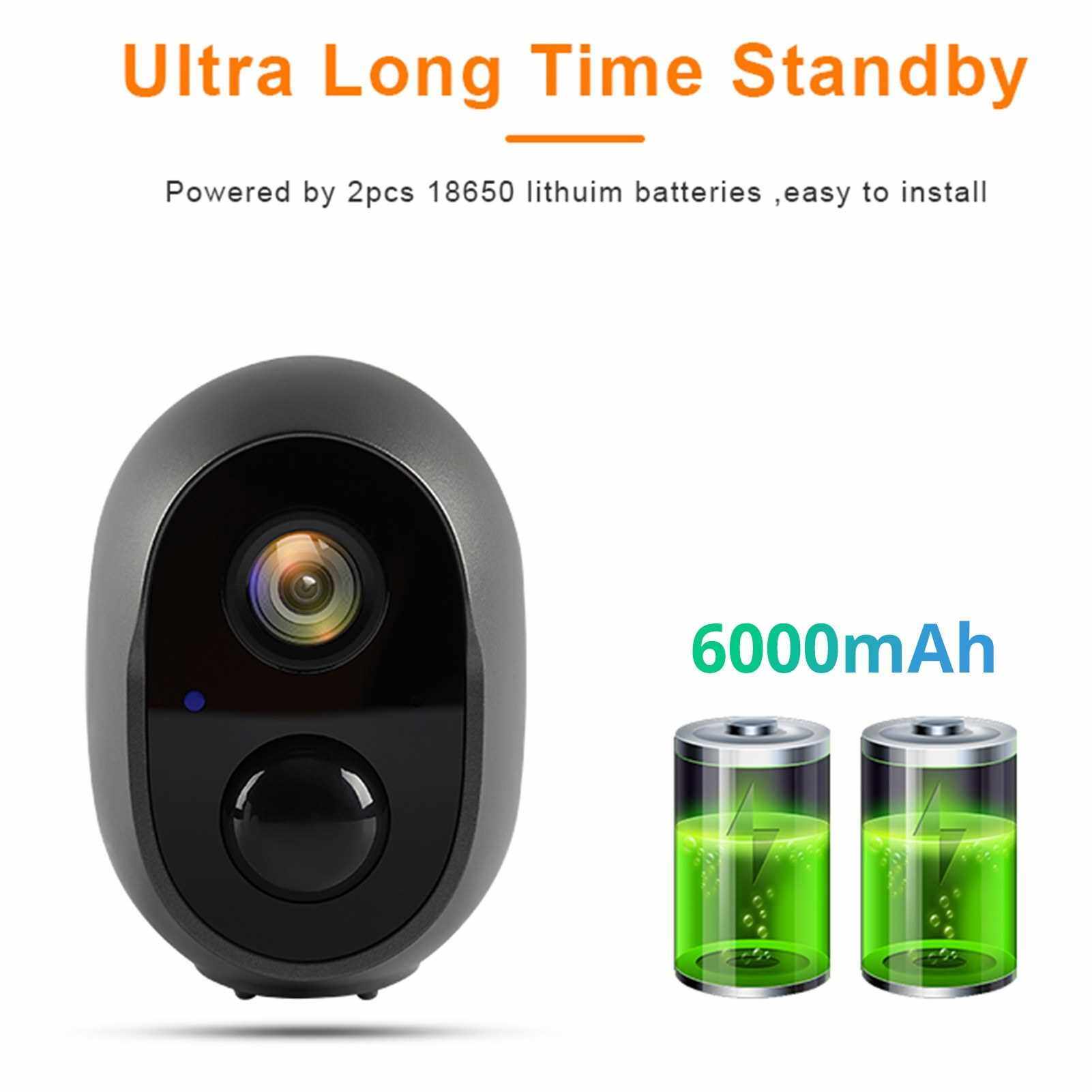 2 MP Rechargeable Battery Security Camera 2.4G WiFi Wireless 1080P Home Surveillance Camera Outdoor with 2-Way Audio/Night Vision/Motion Detection/IP66 Waterproof with 2pcs Batteries (Grey)