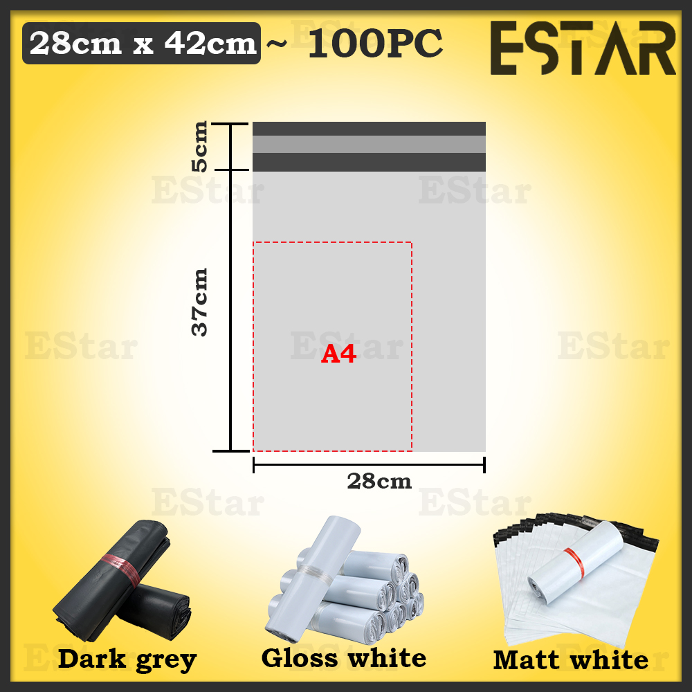 25x35cm 28x42cm Size Courier Bag Flyer Premium Grade White Matt Gloss Grey Packaging Seal [CB05B]