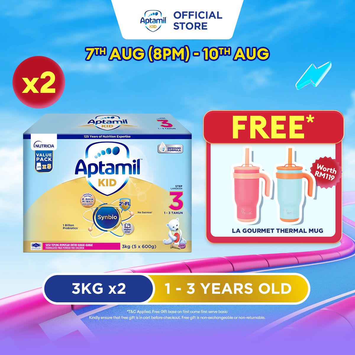 Aptamil KID Step 3 Growing Up Formula 1 - 3 years 3KG X 2 (Susu Milk Powder 奶粉)