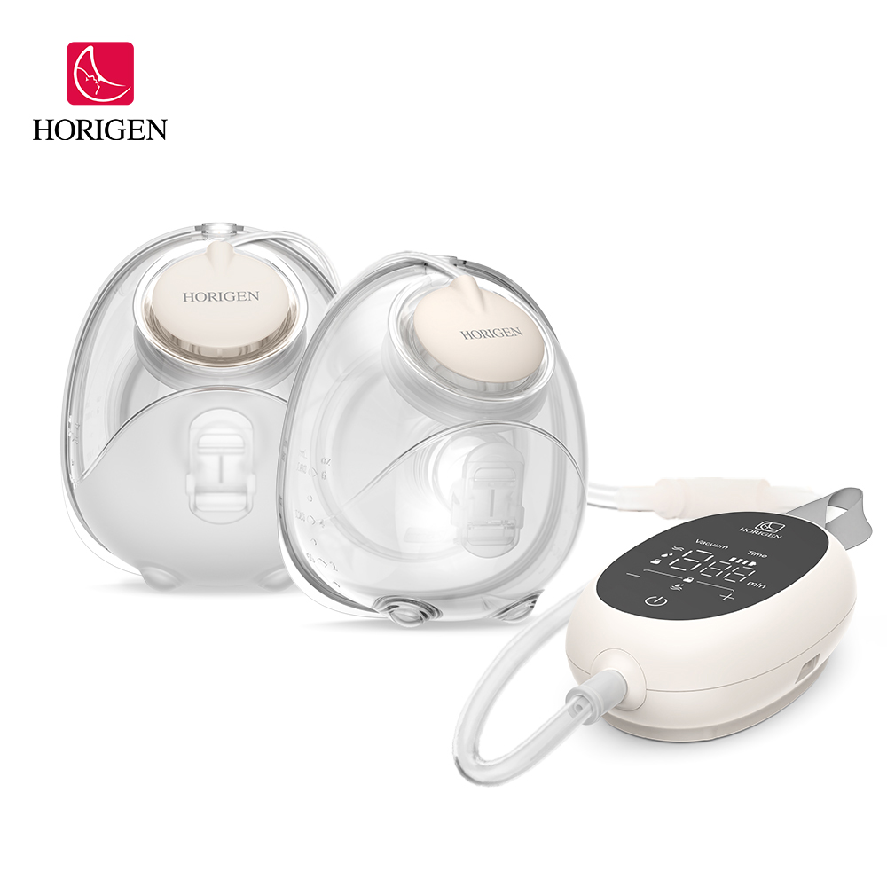 Horigen Decent Go Hands-free Double Electric Breast Pump with Collection Cups Wearable Breast Pump Silent Rechargeable Breastfeeding Cups Soft Silicone with 180ml/6oz Bottle D6