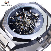 New Forsining Mechanical Mens Watch Fashion Automatic Mens Clock Blue Stainless Steel Waterproof Business Skeleton Erkek Kol Saati. Gifts for men