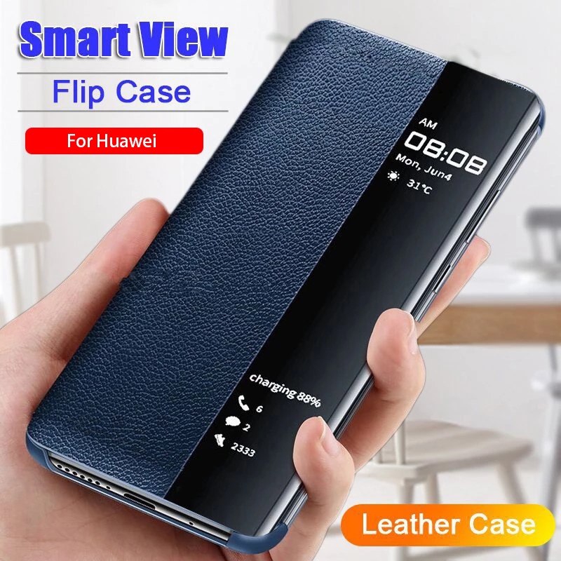 {Shell set} Smart View Flip Cover For Huawei P40 P30 P20 Mate 20 10 Pro Lite Pro Honor 10i 20 Lite 8X 9A 9X Y5 Y9 P smart Z Nova 3 5 7 Case