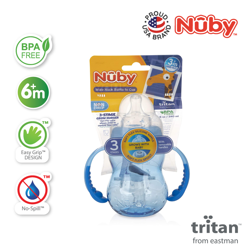 Nuby 3 Stage Wide Neck Bottle with handle 8oz/240ml