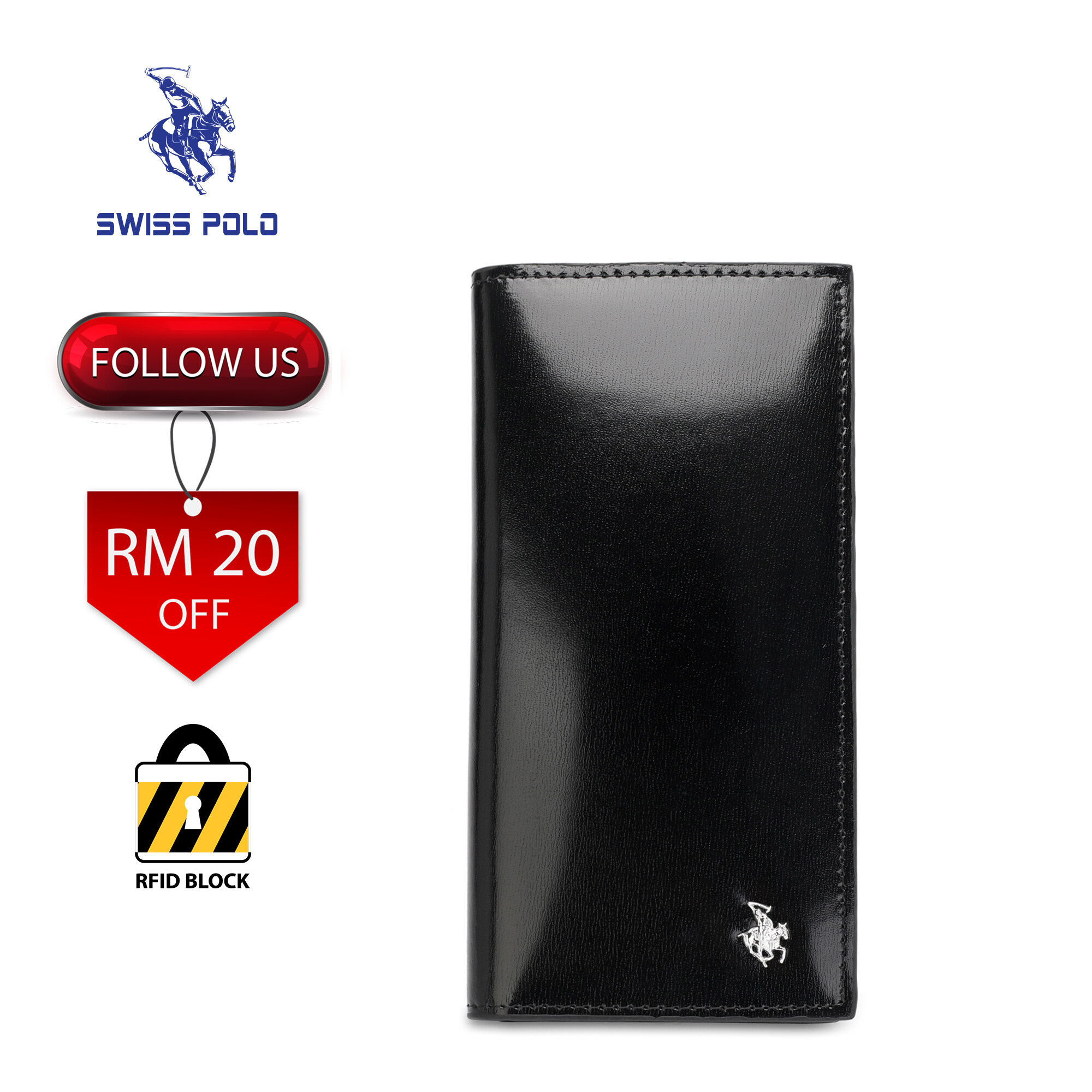 SWISS POLO Genuine Leather RFID Long Wallet SW 158-1 BLACK