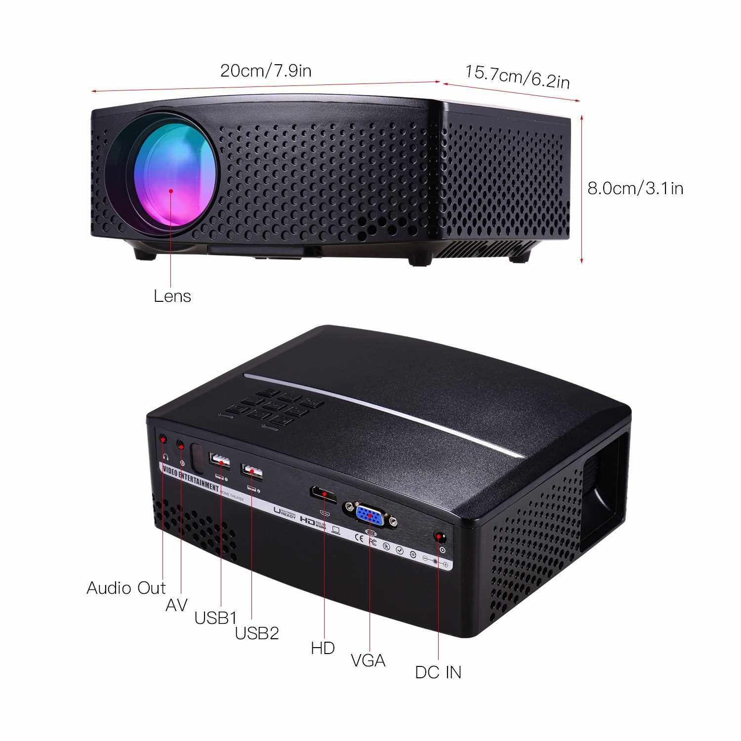 GP80 Mini LED Video Projector 1080P Supported 3500 Lumens 120 Inch Display Built-in Stereo Speaker with AV/USB/HD/VGA Interface Portable Movie Projector for Home Theater Entertainment (Black)