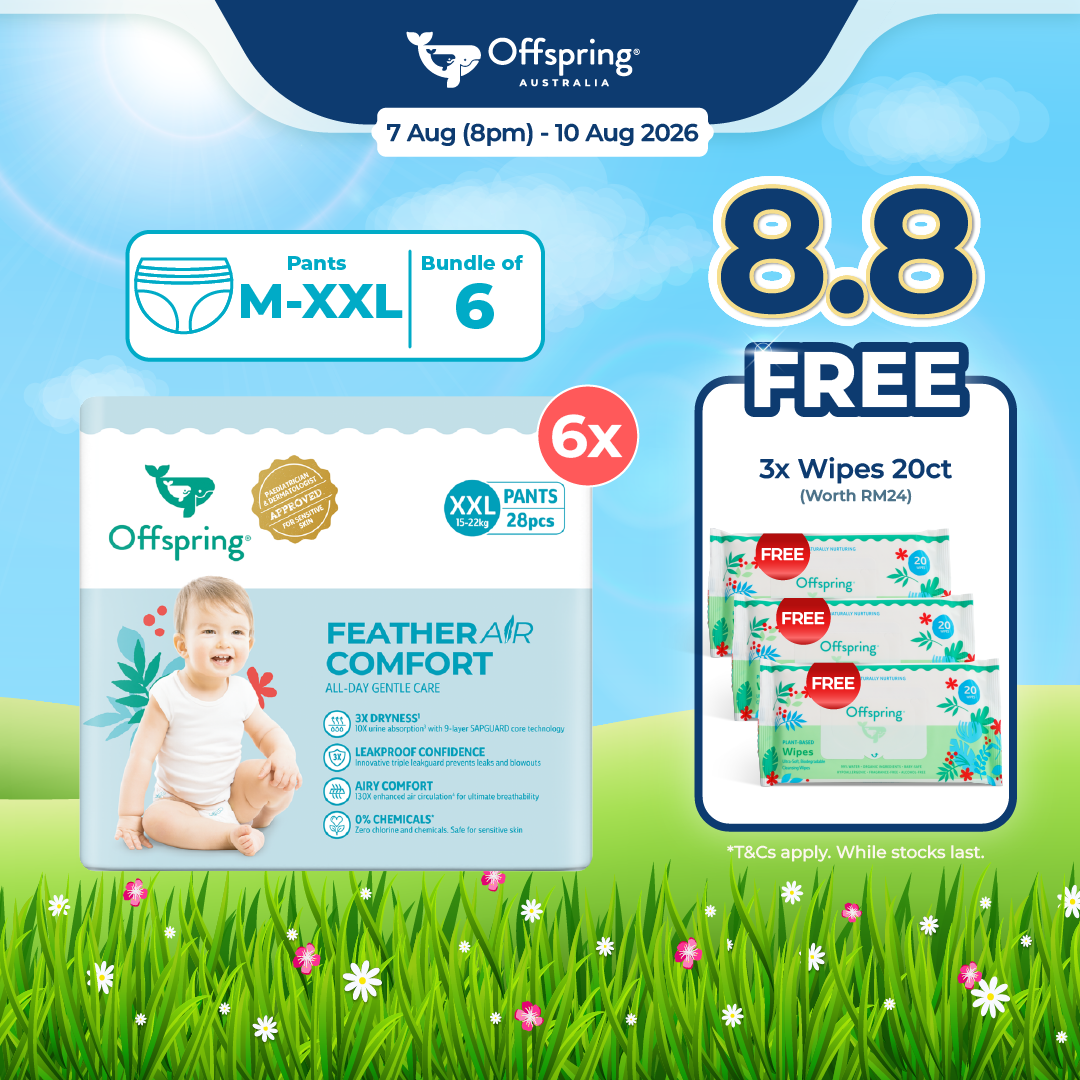 Offspring FeatherAir Comfort Baby Diapers Pants M264/L228/XL192/XXL168 [6 Packs]