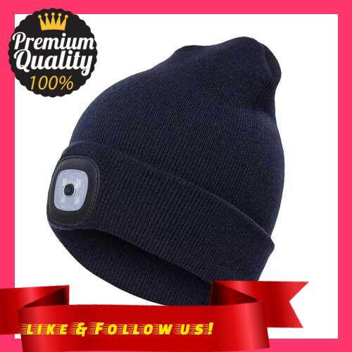 People's Choice Unisex Kintted Hat with Led Light Autumn Winter Warm Beanie Cap Outdoor Flashlight Lamp for Camping Hiking Walking Fishing Running (Navy Blue)